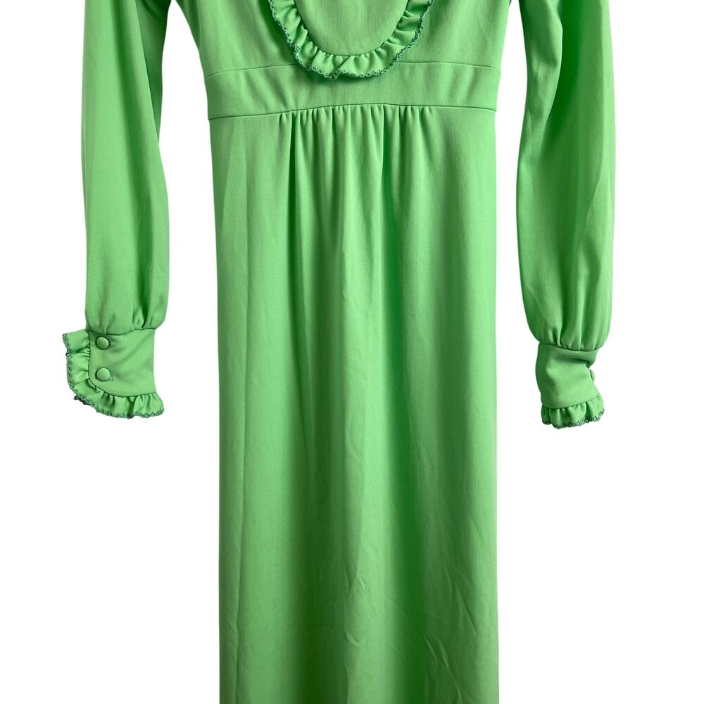 Vintage Prairie Green Ruffle 70s/ 80s Bridesmaid Maxi Dress Cottagecore Size XS - Picture 6 of 12